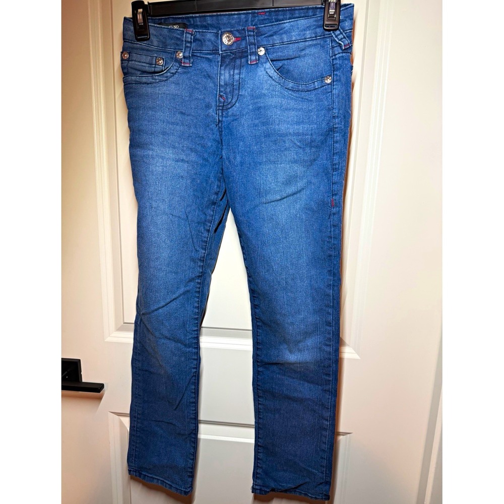 True Religion Geno Girls Slim Straight Blue Denim Jeans Size 16 Button/Zip